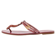 Sergio Rossi Purple/Brown Leather and PVC T Strap Flat Slides Size 39