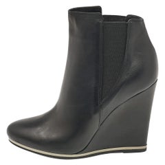 Le Silla Black Leather Wedge Ankle Length Boots Size 39