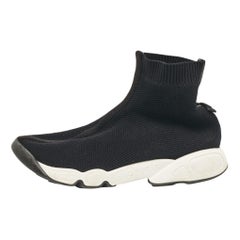 Dior Black Knit Fabric High Top Sneakers Size 37