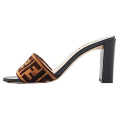 Fendi Beige Velvet FF Slide Sandals Size 38.5