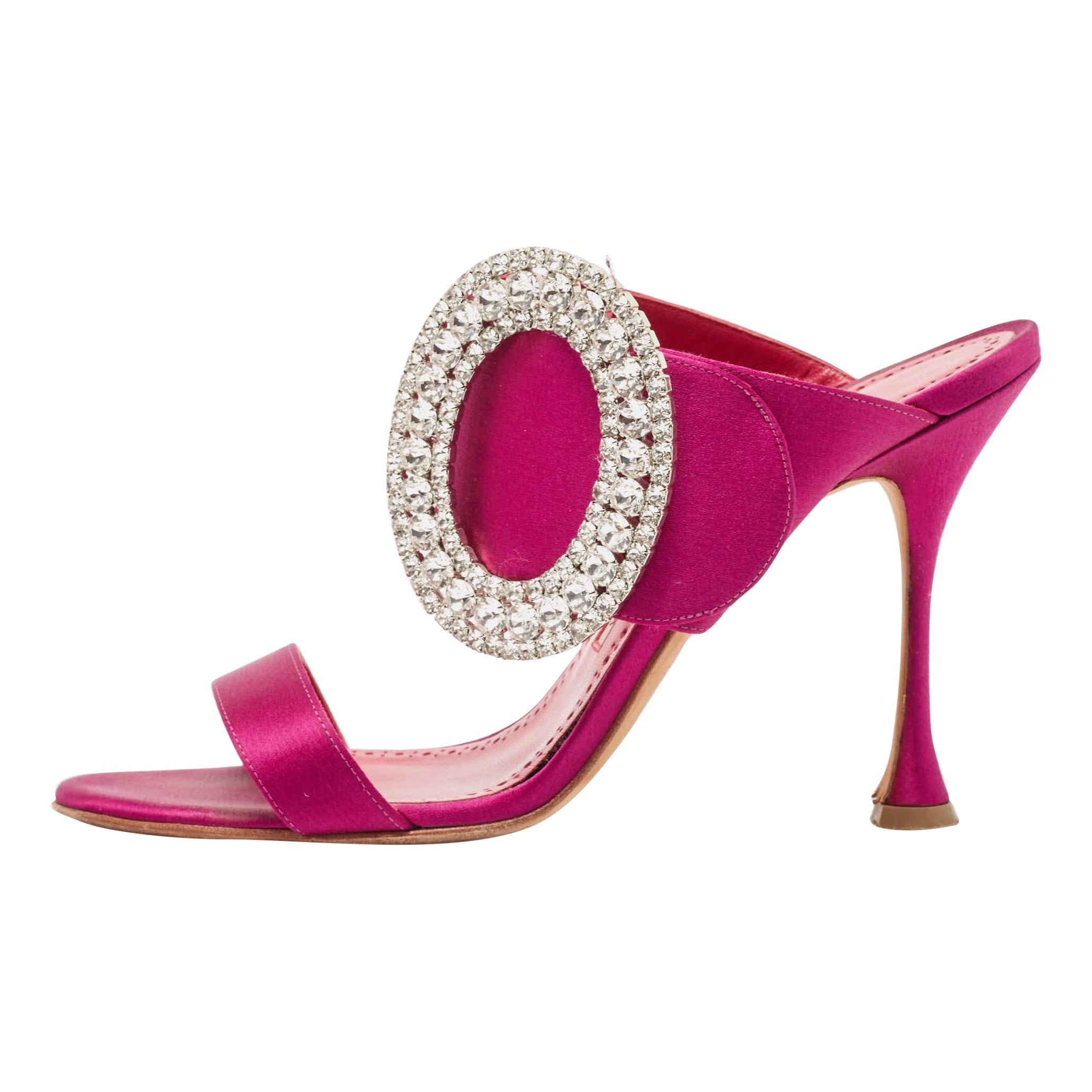 Manolo Blahnik Sandales Slide en satin violet Taille 38.5