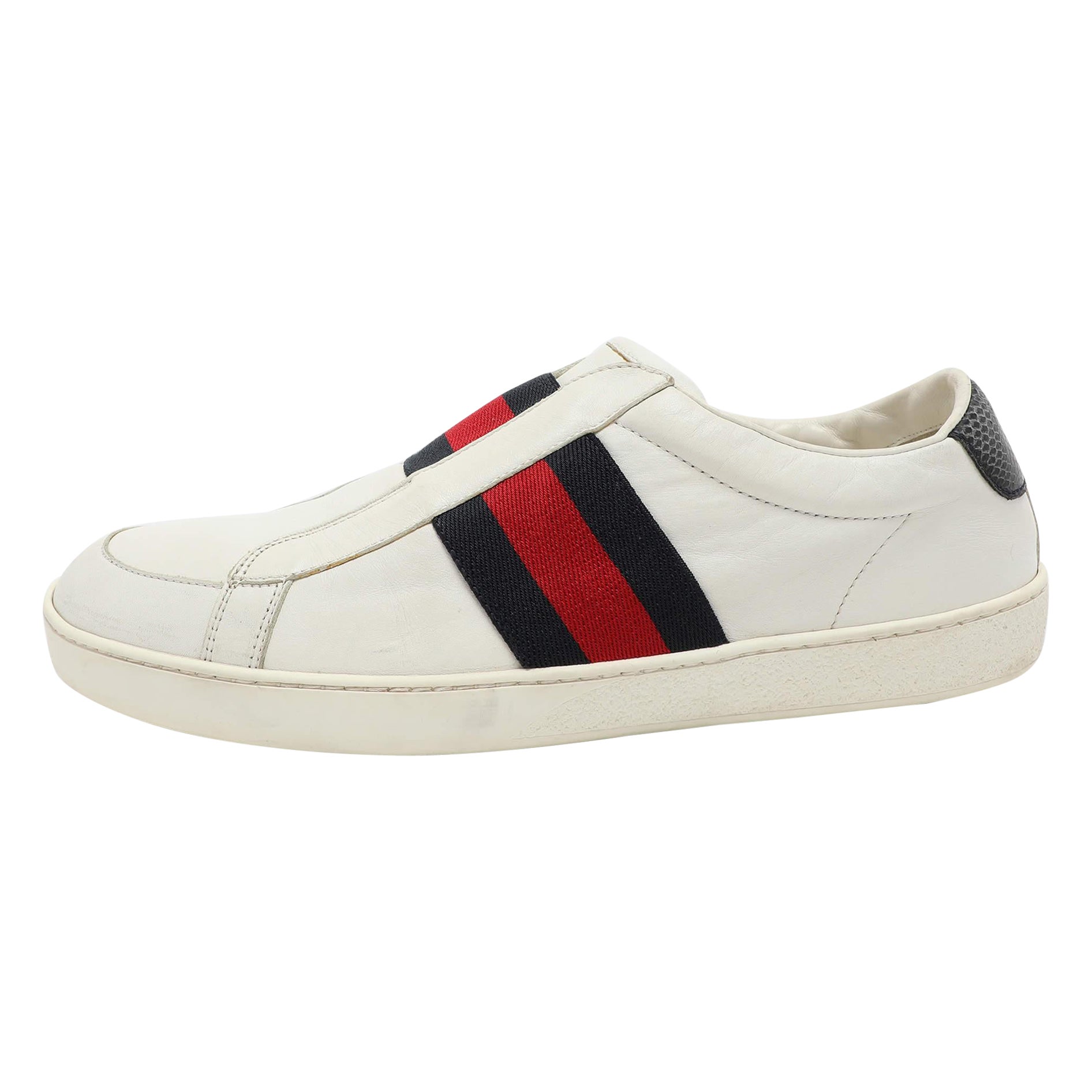 Gucci Weiß Leder Web Slip On Turnschuhe Größe 43