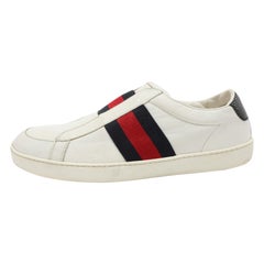 Gucci Weiß Leder Web Slip On Turnschuhe Größe 43