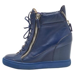 Giuseppe Zanotti, scarpe da ginnastica con zeppa in pelle blu, taglia 39
