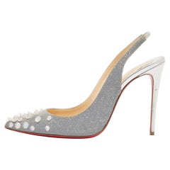Christian Louboutin Grey Glitter Leather Drama Spikes Pumps Size 38
