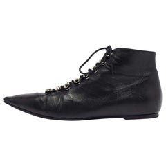 Balenciaga Black Leather Ankle Length Boots Size 40