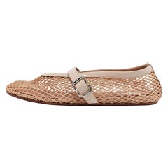 Alaia Beige Mesh and Patent Leather Buckle Strap Ballet Flats Size 37