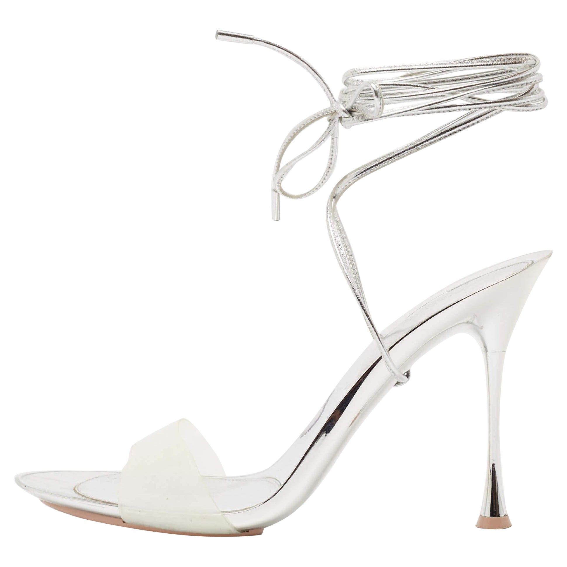 Gianvito Rossi Silver Leather and PVC Spice Sandals Size 41 For Sale