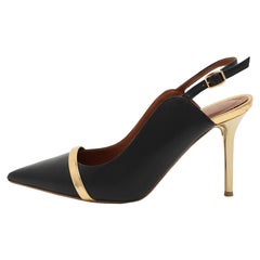 Malone Souliers Black/Gold Leather Marion Slingback Pumps Size 36.5