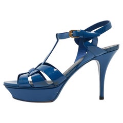 Saint Laurent Sandali con plateau in vernice blu taglia 38
