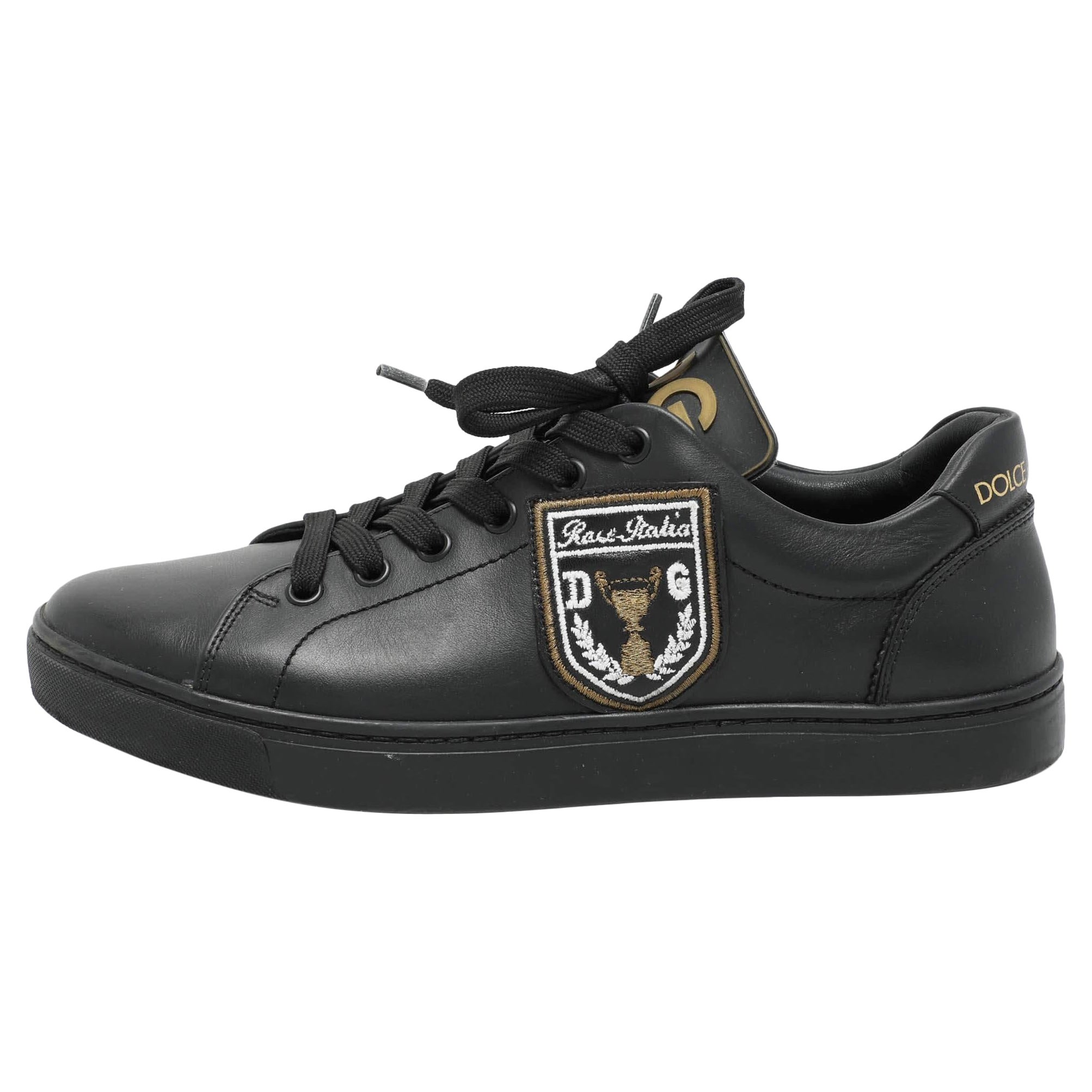 Dolce & Gabbana Black Leather Portofino Low Top Sneakers Size 39.5 For Sale