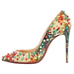 Christian Louboutin Hawaiin Print Patent Leather Pigalle Follies Spikes Pumps 40