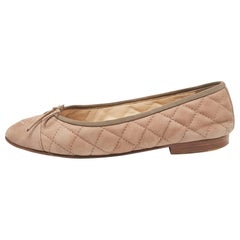 Chanel Brown Quilted Nubuck CC Bow Ballet Flats Size 37