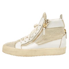 Giuseppe Zanotti, scarpe da ginnastica alte in pelle bianca/oro, taglia 41