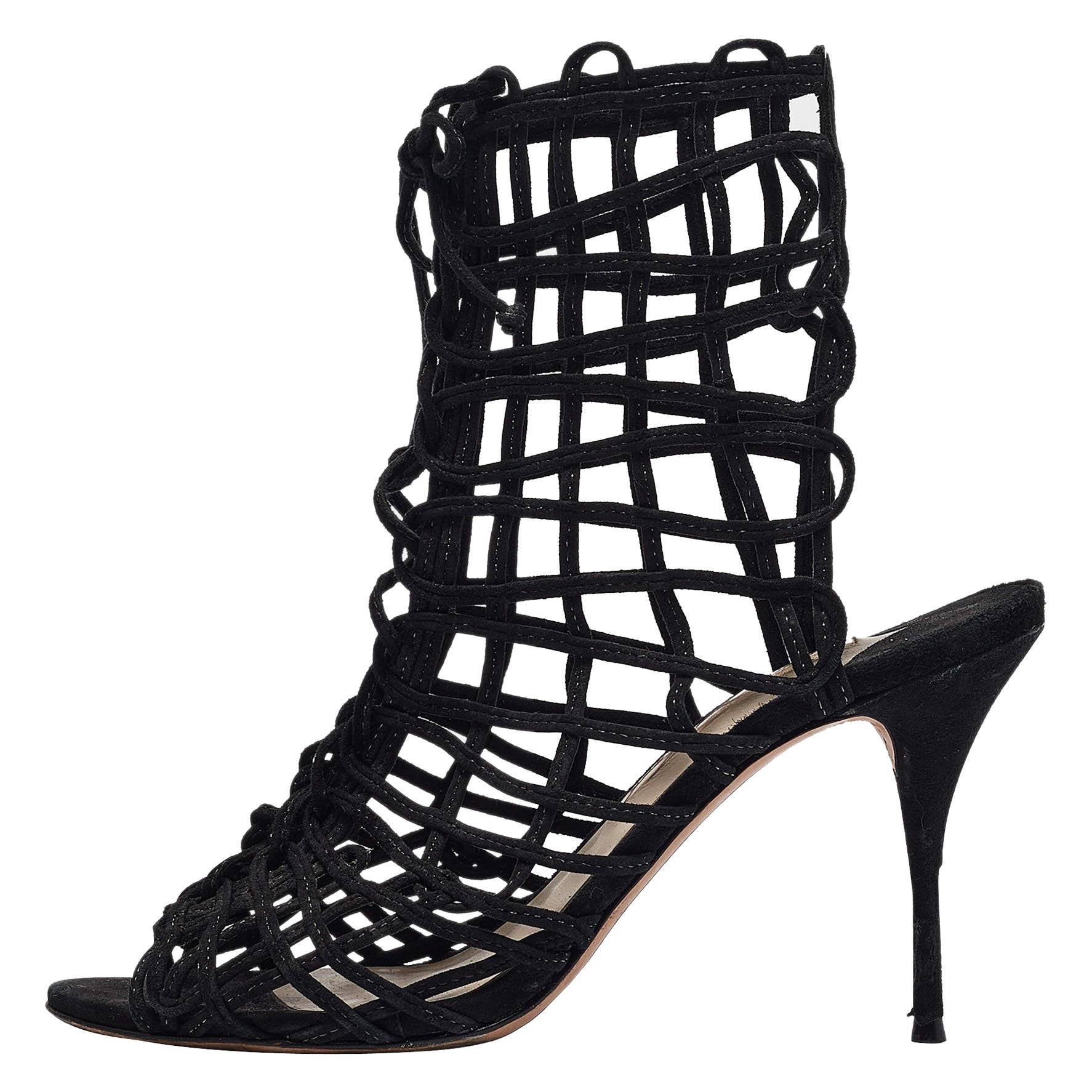 Sophia Webster Black Suede Delphine Lace Up Sandals Size 39