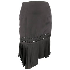 GUCCI Skirt - Size 2 Black Silk Pleated Hem Beaded Pencil
