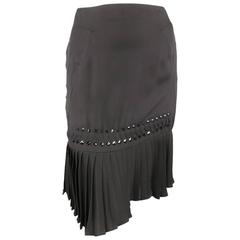GUCCI Size 2 Black Silk Pleated Hem Beaded Pencil Skirt 7