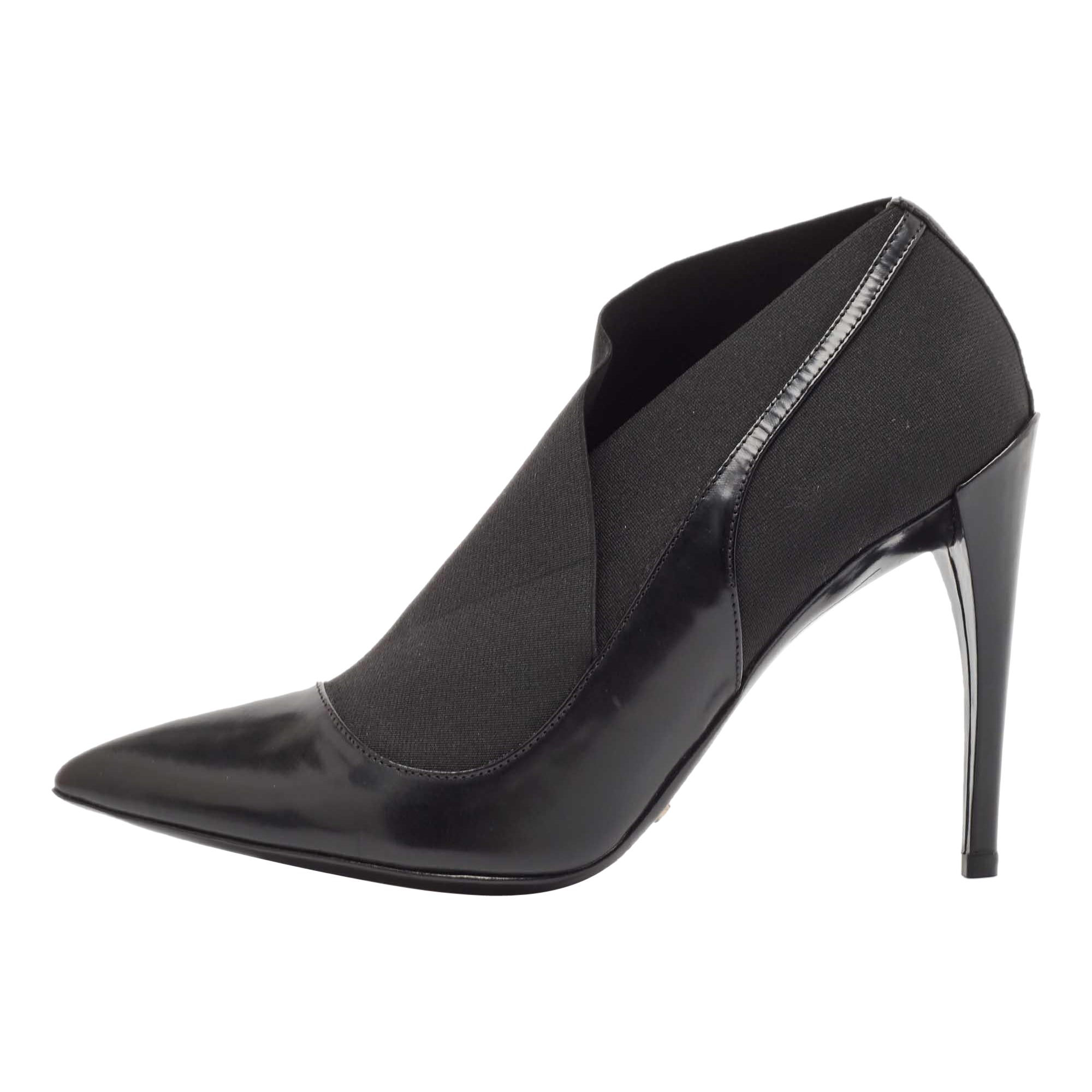 Dior Black Patent Leather and Stretch Fabric Ankle Booties Size 39