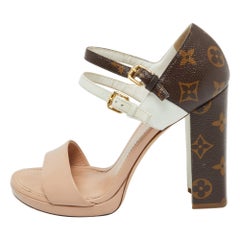 Louis Vuitton Tri Color Monogram Canvas and Leather Double Strap Sandals Size 38