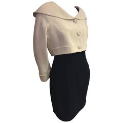 1980s Thierry Mugler 2-Piece "Sailor-Styled" Navy Dress w Cream Cropped Jacket 7