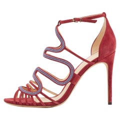 Alexandre Birman Burgunderfarbene Sandalen aus Wildleder mit Knöchelriemen Größe 40