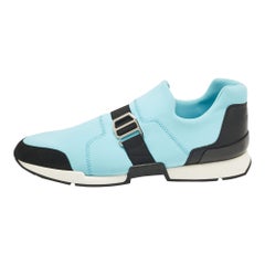 Hermes Blue/Black Neoprene and Suede Run Sneakers Size 40