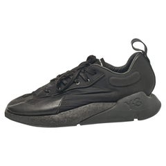 Y-3 Black Leather and Nylon Low Top Sneakers Size 42.5
