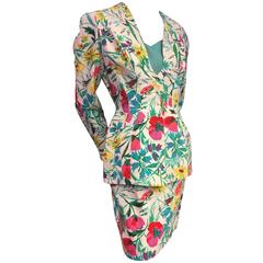 1980s Thierry Mugler 3-Piece Floral Print Sculptured Mini Skirt Suit w Blouse 2