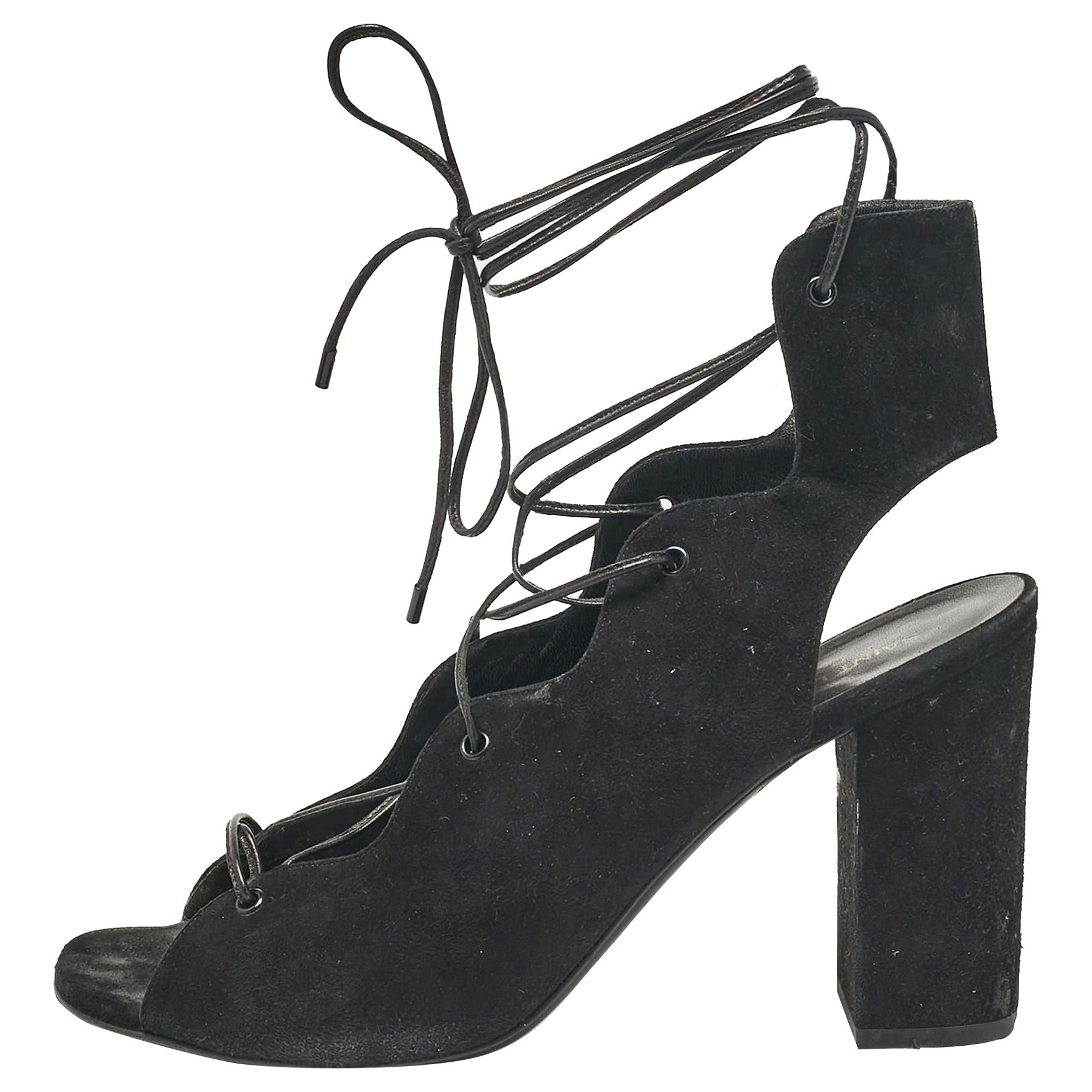 Saint Laurent Sandalias tobilleras de ante negro talla 40 en venta