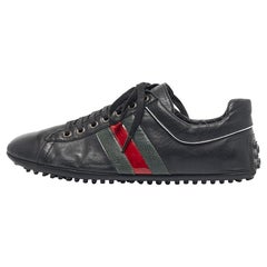 Gucci Black Leather Web Low Top Sneakers Size 41