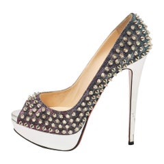 Christian Louboutin Metallic Purple Lurex Lady Peep Spikes Pumps Size 38.5