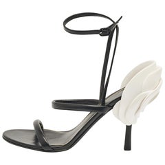 Valentino Black Leather Rose Detail Ankle Strap Sandals Size 39