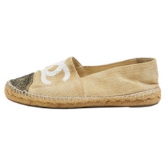 Chanel Beige Raffia CC Cap Toe Espadrille Flats Size 40