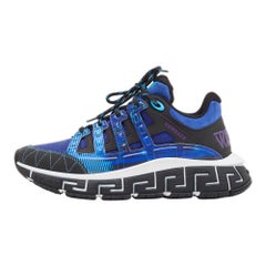 Versace Blue/Black Leather and Fabric Trigreca Sneakers Size 40.5
