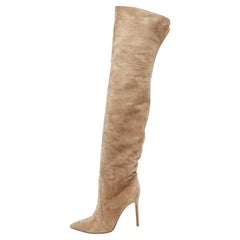 Gianvito Rossi Beige Suede Pointed Toe Over The Knee Boots Size 39.5