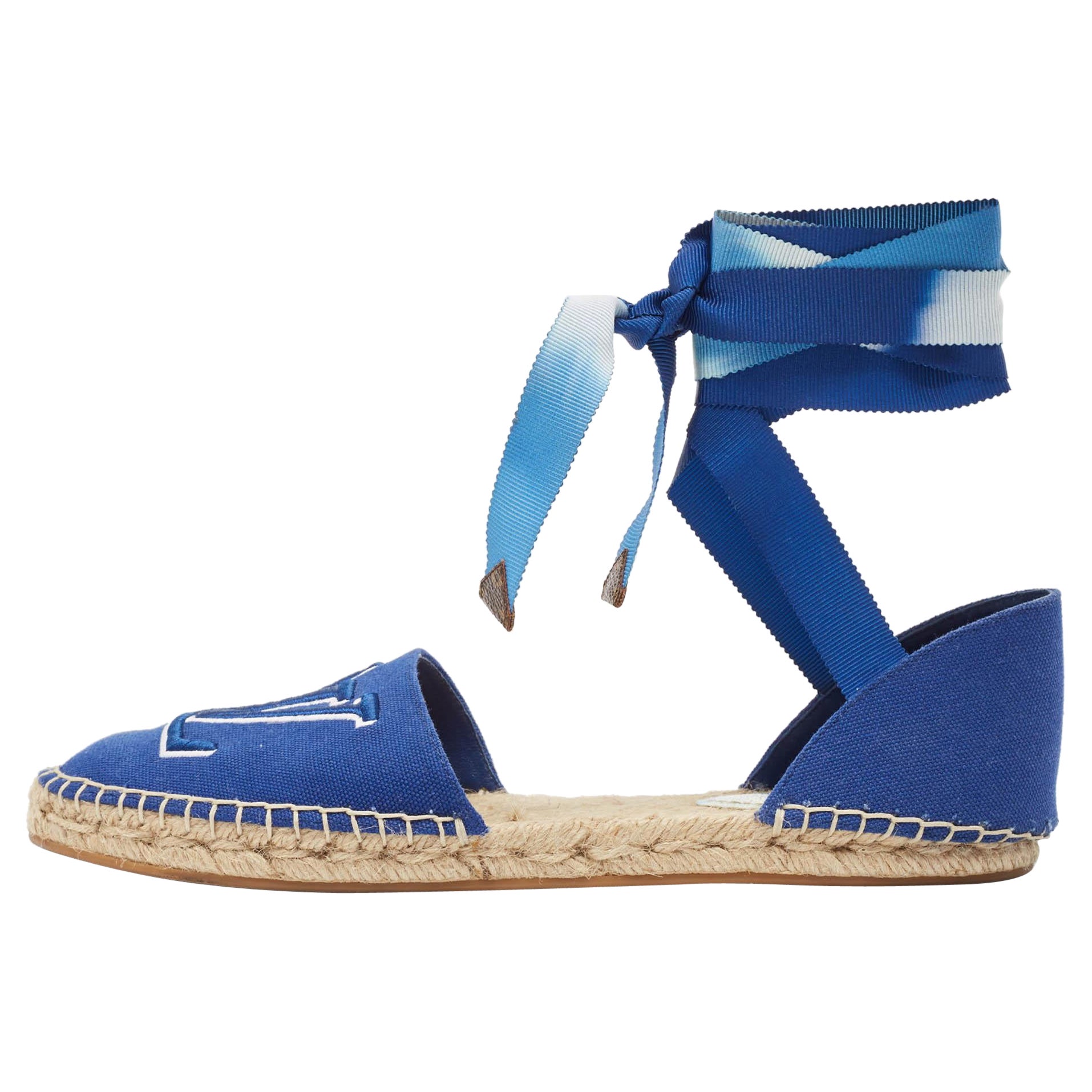 Louis Vuitton Blue Denim Espadrille Flats Size 38 For Sale