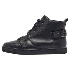 Christian Louboutin Black Leather Monono High Top Sneakers Size 40.5