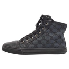 Gucci Black Canvas Leather High Top Sneakers Size 36.5