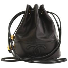 Vintage Chanel 9" Black Lambskin Leather Bucket Shoulder Bag Vintage Chanel 9" Black Lambskin Leather Bucket Shoulder Bag