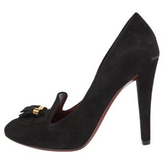 Gucci Schwarze Moccasin-Pumps aus Wildleder Mischa mit Quaste Größe 39