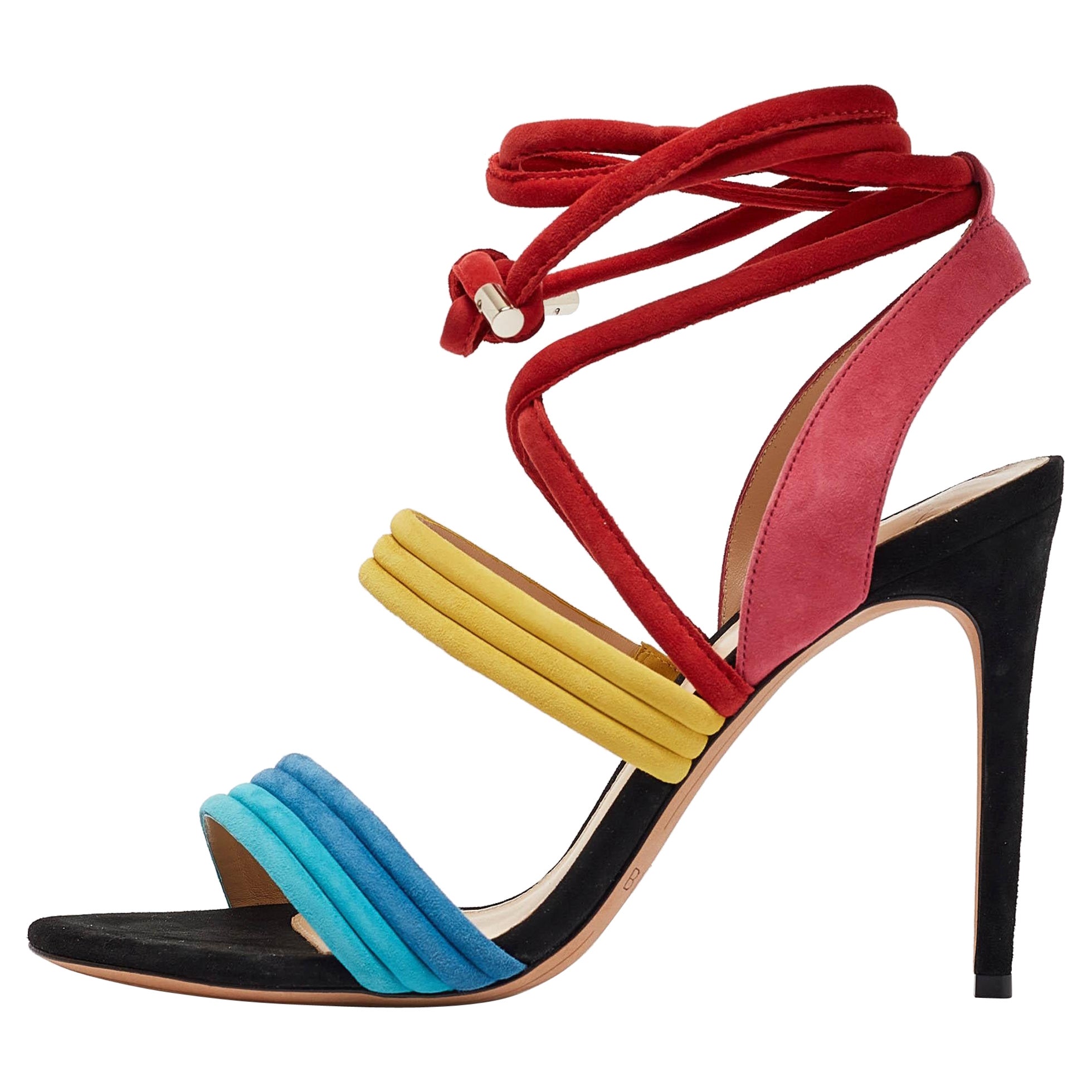 Alexandre Birman Mehrfarbige Sandalen aus Wildleder mit Knöchelriemen Größe 40 im Angebot