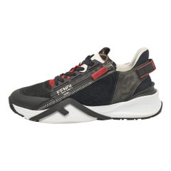 Fendi Black Leather and Suede Flow Lace Up Sneakers Size 42
