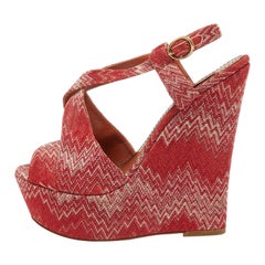 Missoni Red Lurex Fabric Wedge Sandals Size 39