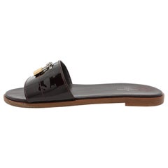 Louis Vuitton Burgundy Patent Leather Lock It Flat Slides Size 39