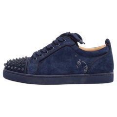 Christian Louboutin Blue Suede Louis Junior Spikes Low Top Sneakers Size 39.5