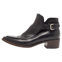 Chanel Black Leather and Patent Ankle Length Boots Size 37.5