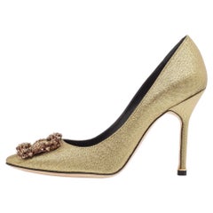 Manolo Blahnik Gold Lurex Fabric Hangisi Pumps Size 37