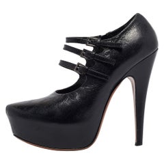 Alaia Black Leather Platform Mary Jane Pumps Size 38