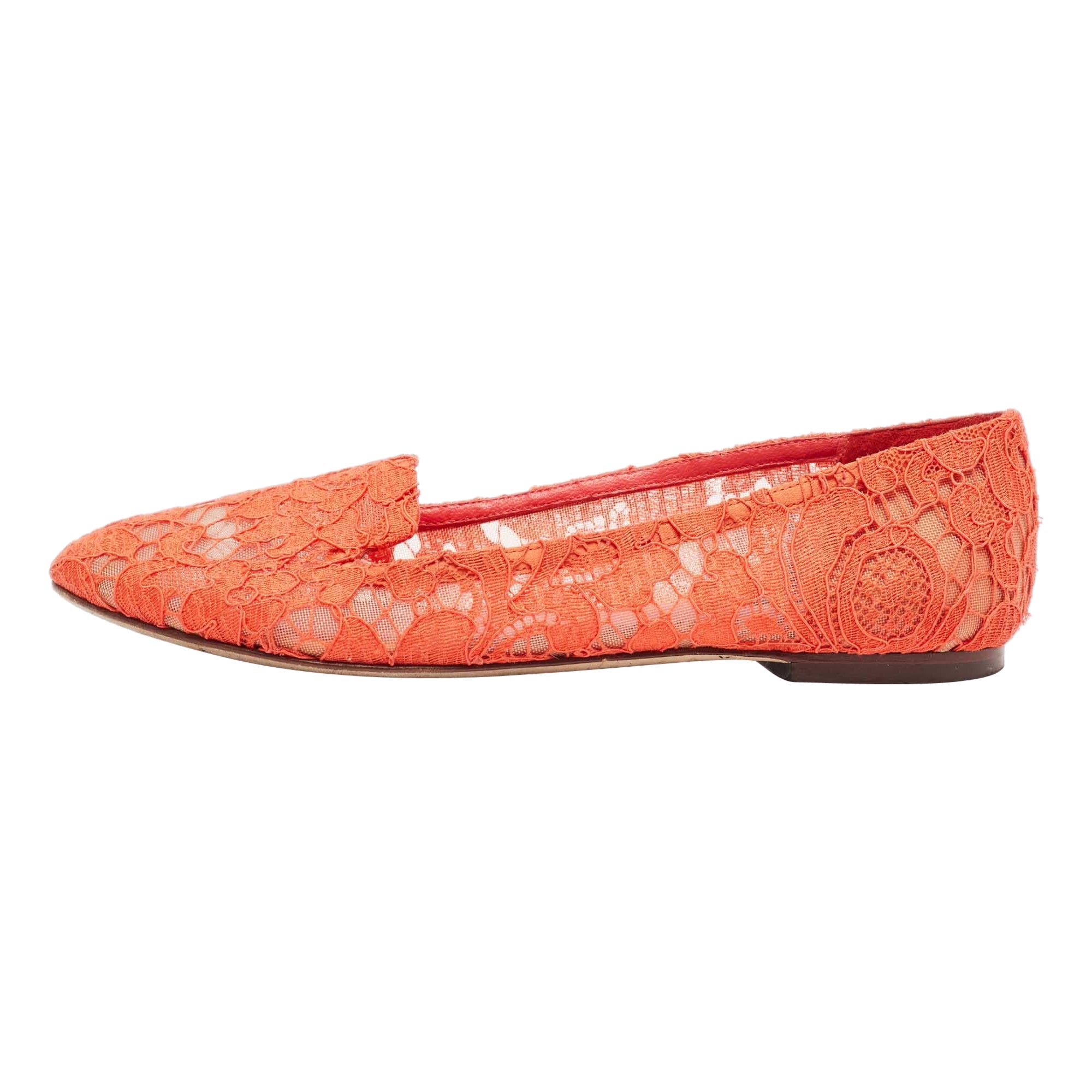 Dolce & Gabbana Orange Lace Taormina Smoking Slippers Size 36 For Sale