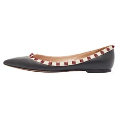 Valentino Black/White Leather Rockstud Ballet Flats Size 37